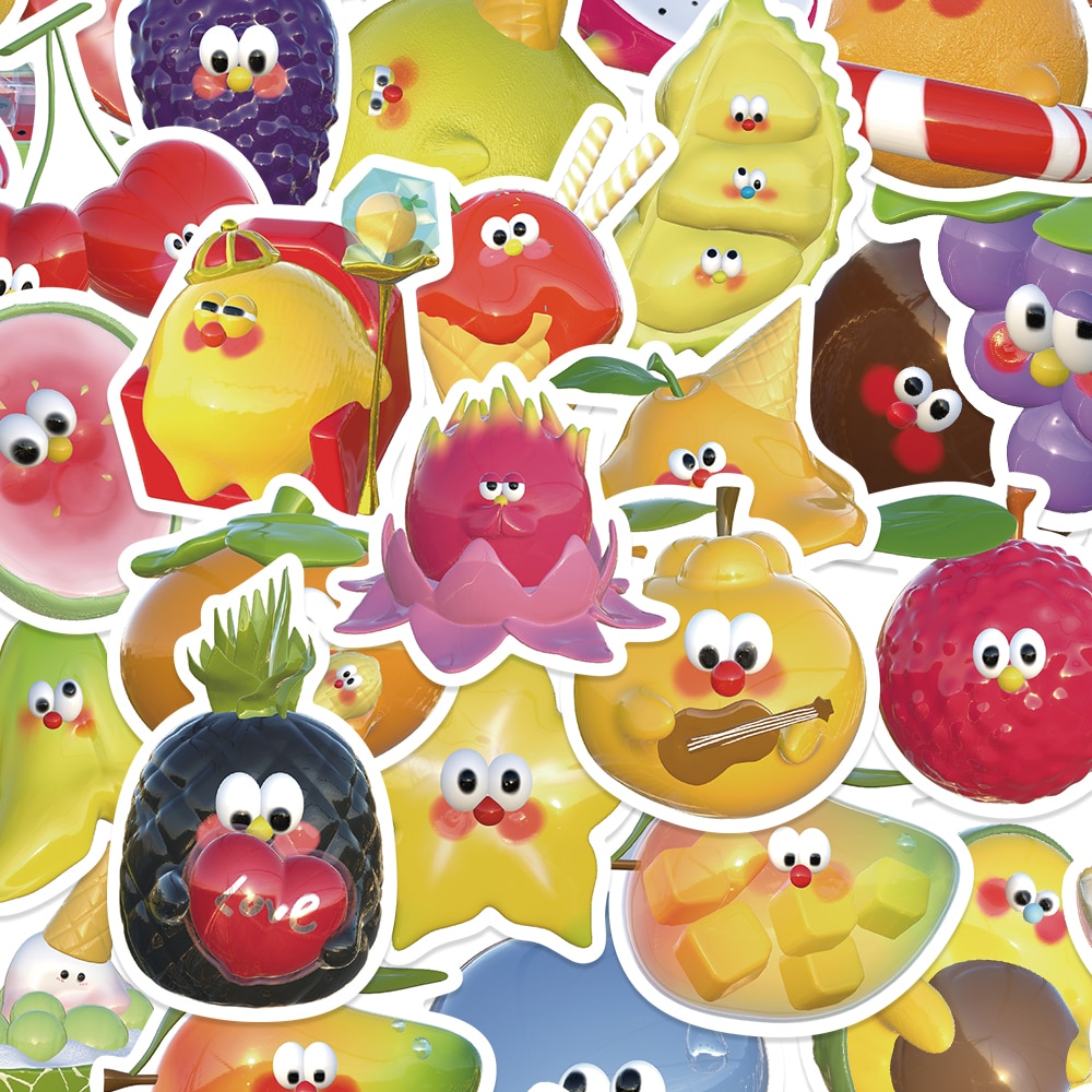 Pegatinas de frutas 3D bonitas, pegatinas impermeables Kawaii para ordenador portátil, guitarra, equipaje, nevera, teléfono, pegatina de grafiti, juguetes clásicos para niños, 10/50 Uds.