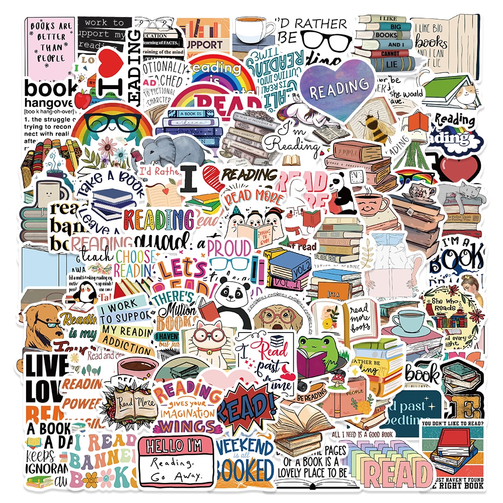 10/50/100 Uds pegatinas de libros a granel pegatinas de lectura inspiradoras para niños adolescentes estudiantes profesores amantes de la lectura accesorios de libros